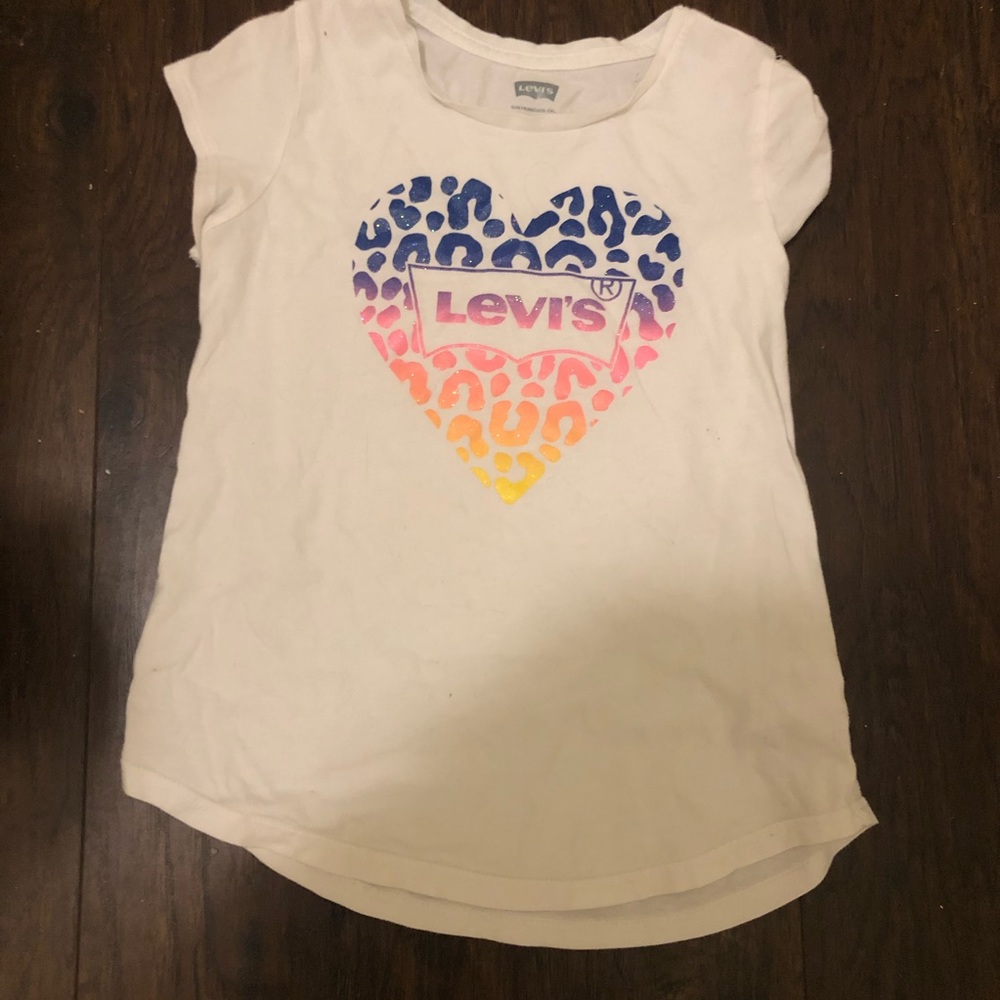 White rainbow leopard print heart Levi's shirt